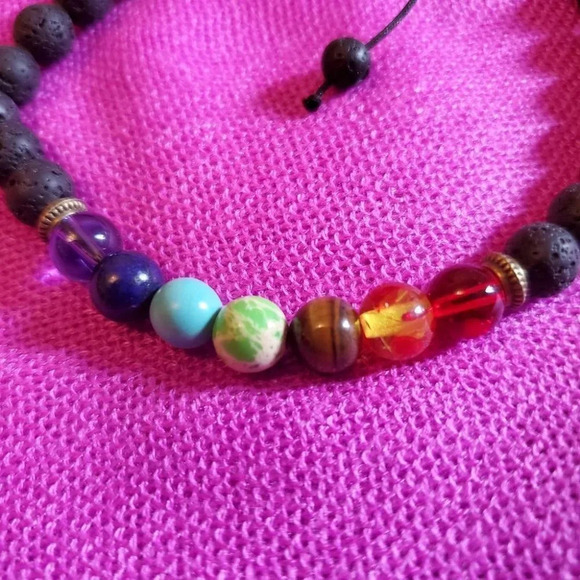 0241. Lavastone & Gemstone Chakra Healing, Adjustable Bracelet - Men or Women… - Picture 3 of 4
